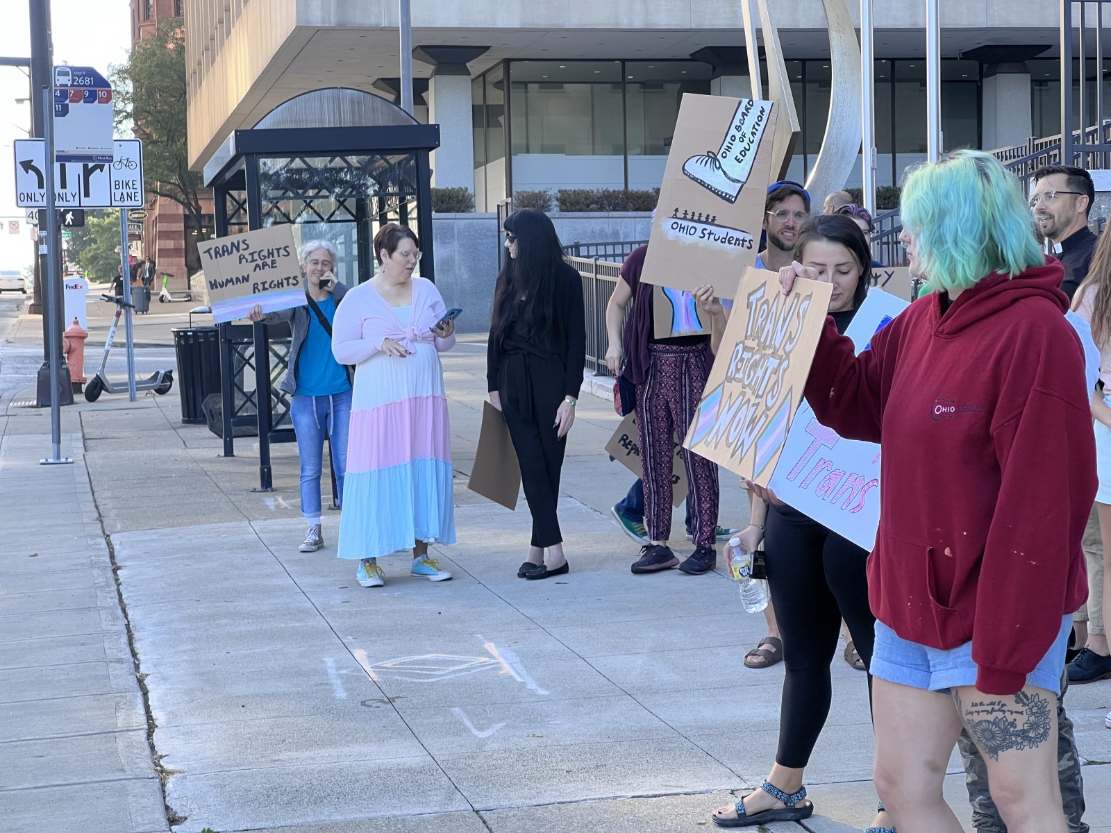 Protesters advocating for the rights of trans students at the Ohio State Board of Education